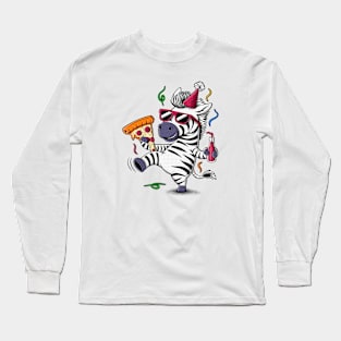 Zebra illustration in a party hat and sunglasses with a pizza. Long Sleeve T-Shirt